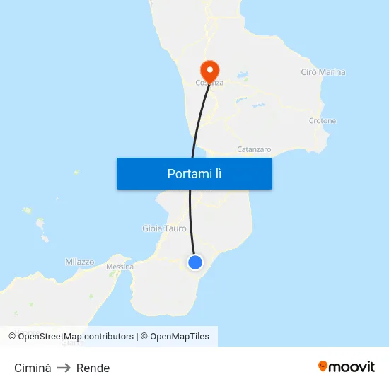 Ciminà to Rende map