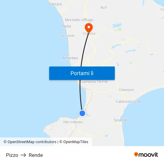 Pizzo to Rende map
