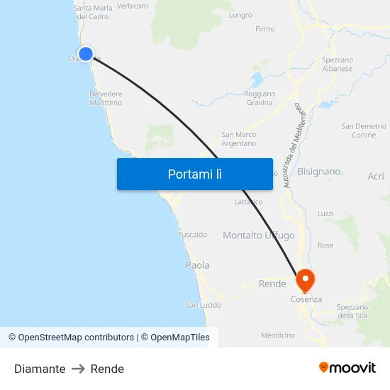 Diamante to Rende map