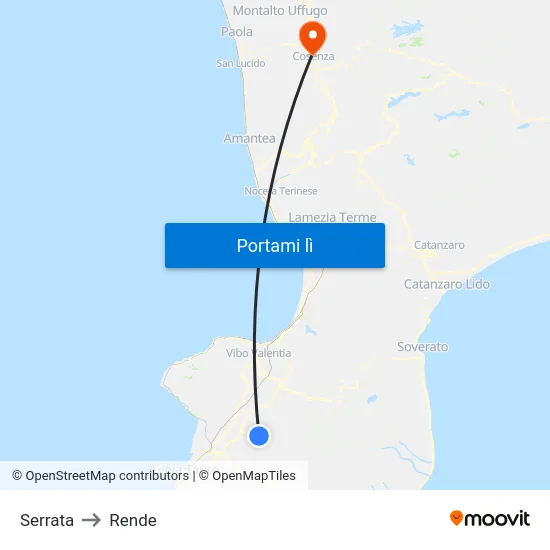 Serrata to Rende map
