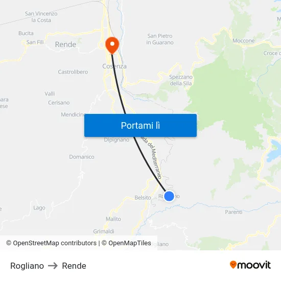 Rogliano to Rende map