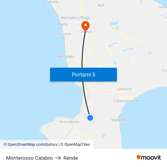 Monterosso Calabro to Rende map