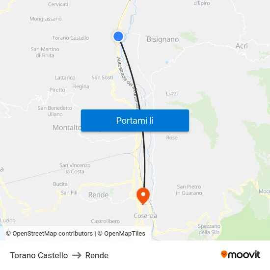 Torano Castello to Rende map