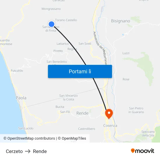 Cerzeto to Rende map
