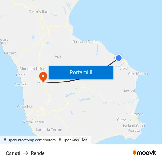 Cariati to Rende map