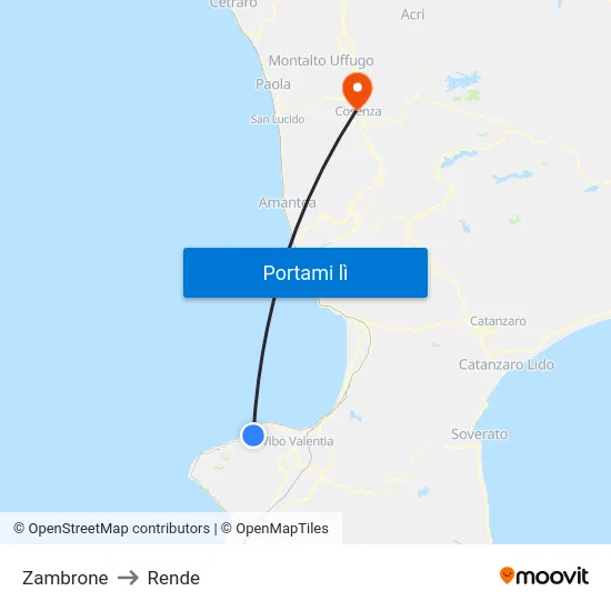 Zambrone to Rende map