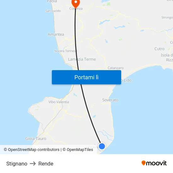 Stignano to Rende map