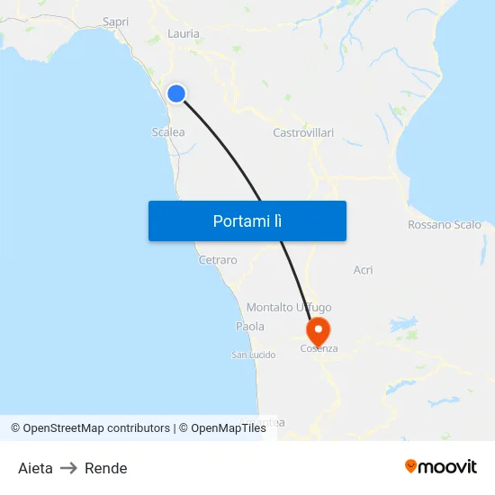Aieta to Rende map