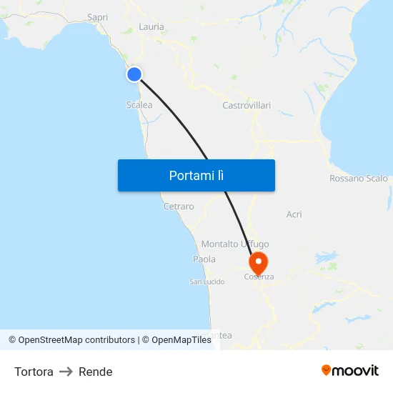 Tortora to Rende map