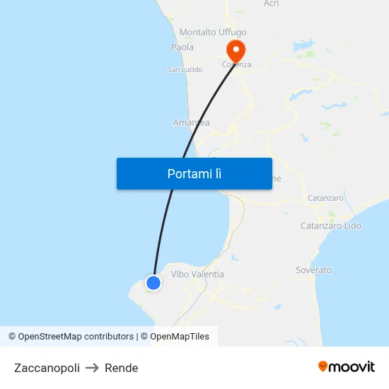 Zaccanopoli to Rende map
