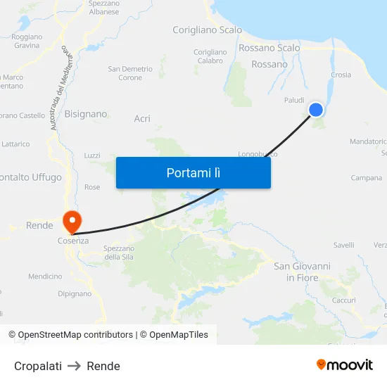 Cropalati to Rende map