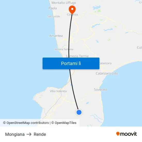 Mongiana to Rende map