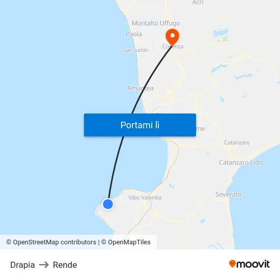 Drapia to Rende map