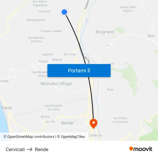 Cervicati to Rende map