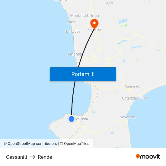 Cessaniti to Rende map