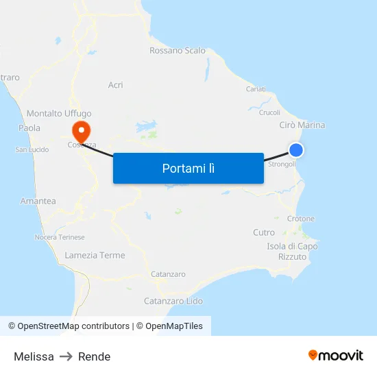 Melissa to Rende map