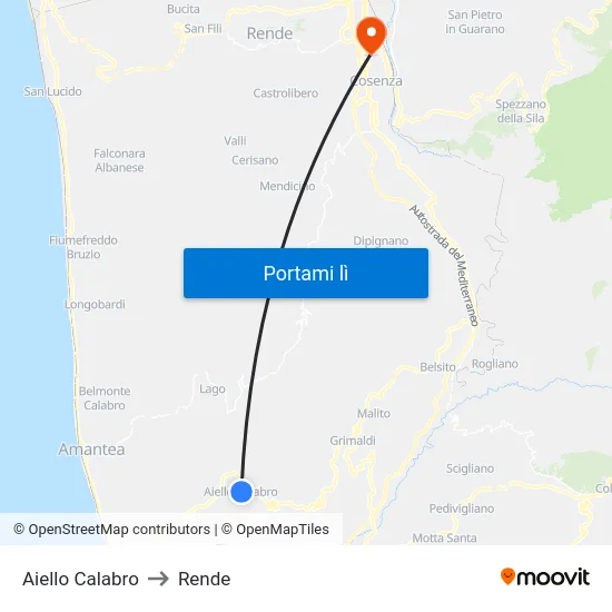 Aiello Calabro to Rende map