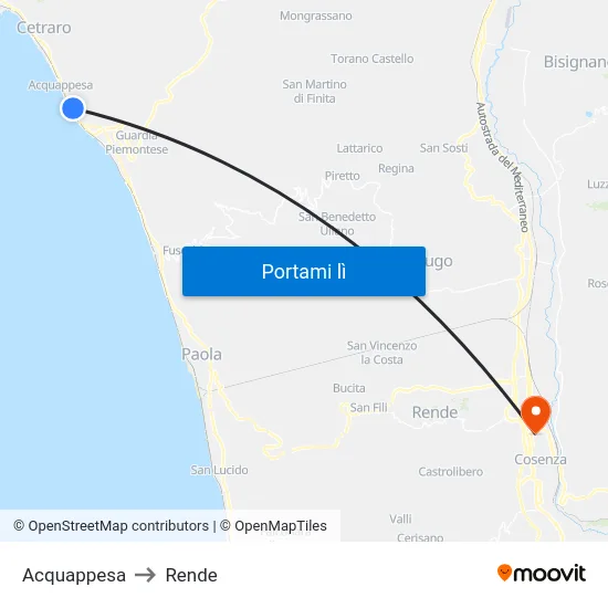 Acquappesa to Rende map