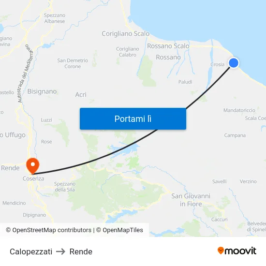 Calopezzati to Rende map