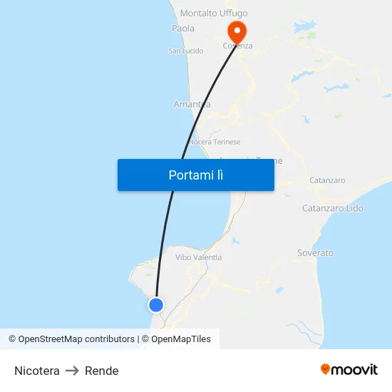 Nicotera to Rende map