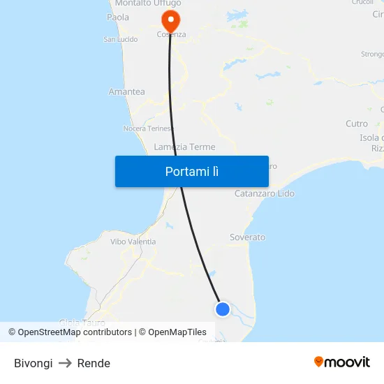 Bivongi to Rende map