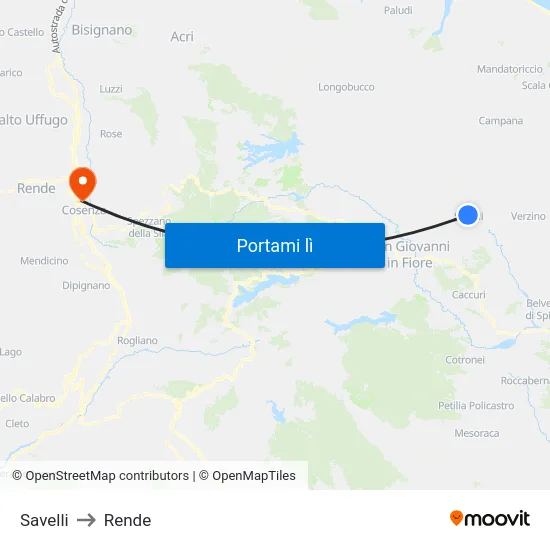 Savelli to Rende map