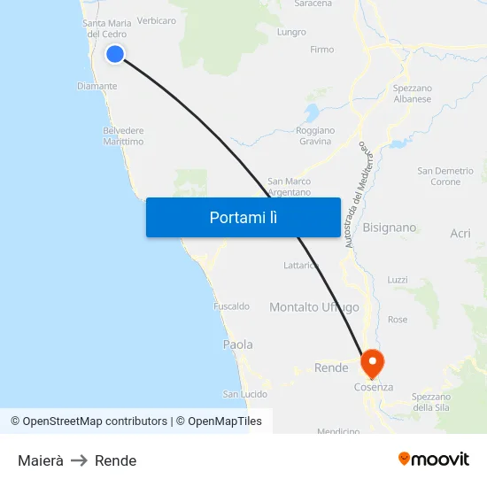 Maierà to Rende map