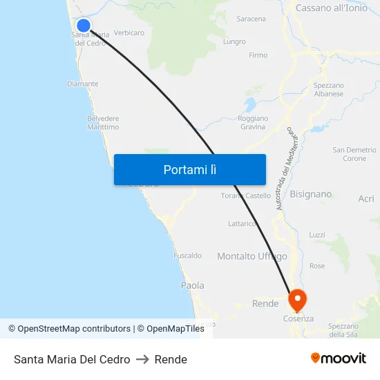 Santa Maria Del Cedro to Rende map