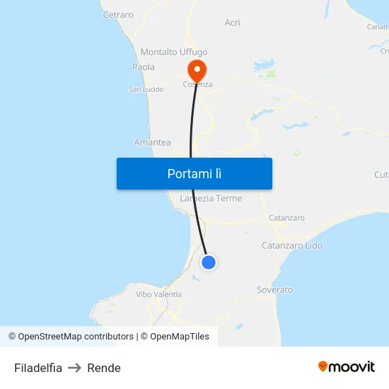 Filadelfia to Rende map