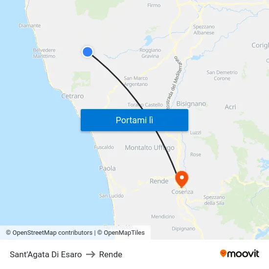 Sant'Agata Di Esaro to Rende map