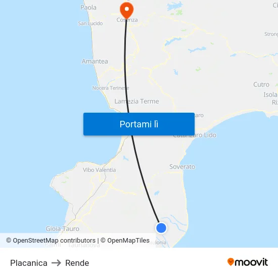 Placanica to Rende map