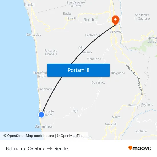Belmonte Calabro to Rende map