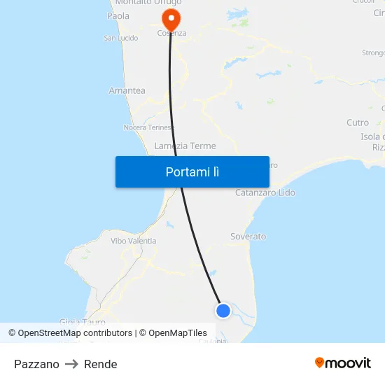 Pazzano to Rende map