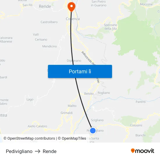 Pedivigliano to Rende map