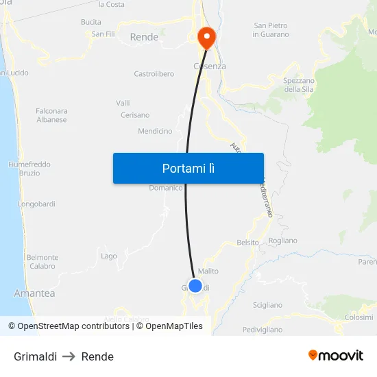 Grimaldi to Rende map