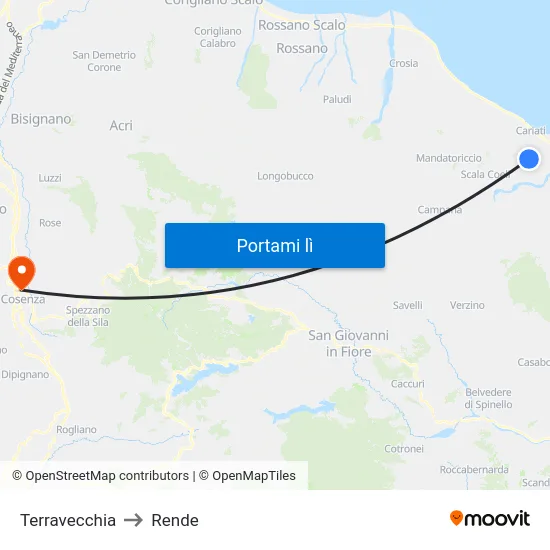 Terravecchia to Rende map