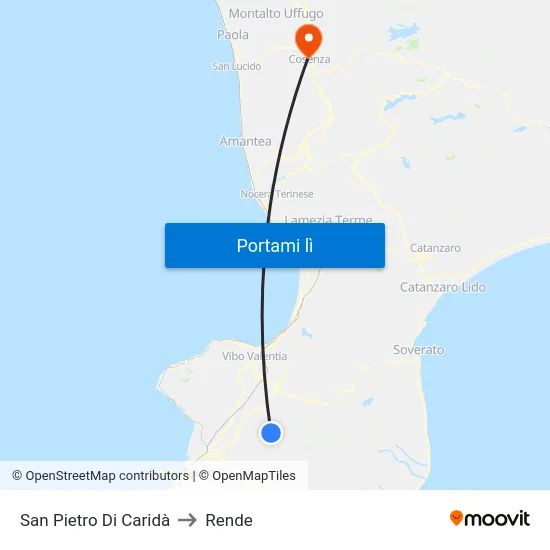 San Pietro Di Caridà to Rende map