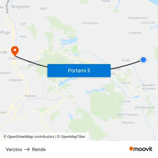Verzino to Rende map