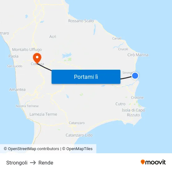 Strongoli to Rende map