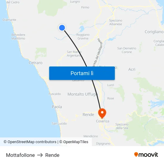 Mottafollone to Rende map