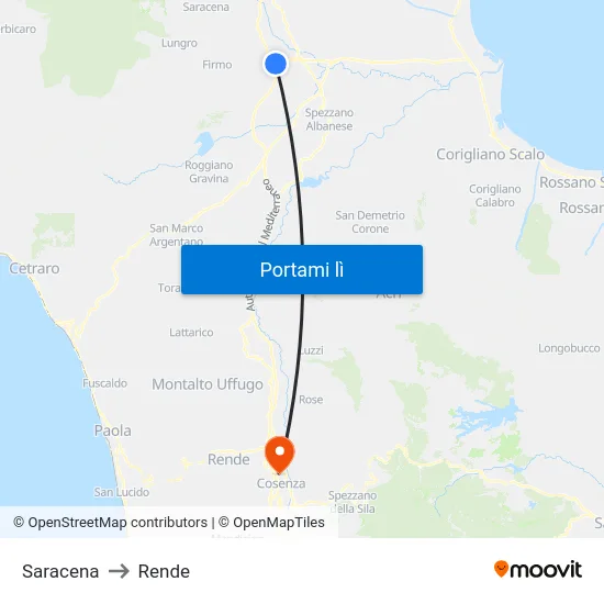 Saracena to Rende map