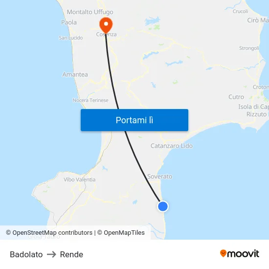 Badolato to Rende map