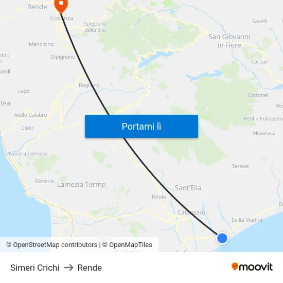 Simeri Crichi to Rende map