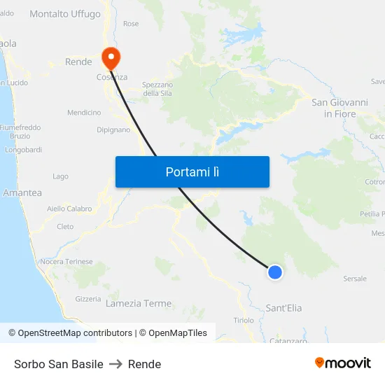 Sorbo San Basile to Rende map