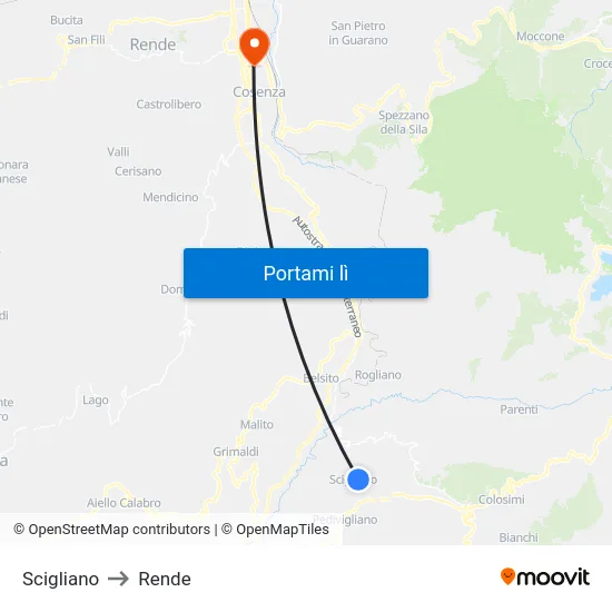 Scigliano to Rende map