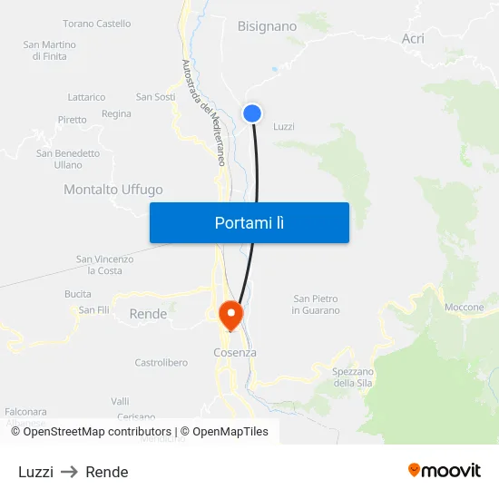 Luzzi to Rende map