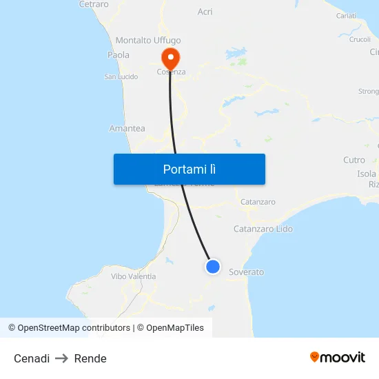 Cenadi to Rende map