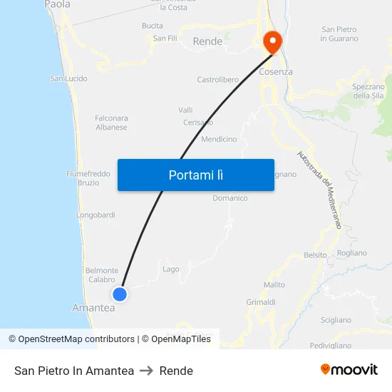 San Pietro In Amantea to Rende map