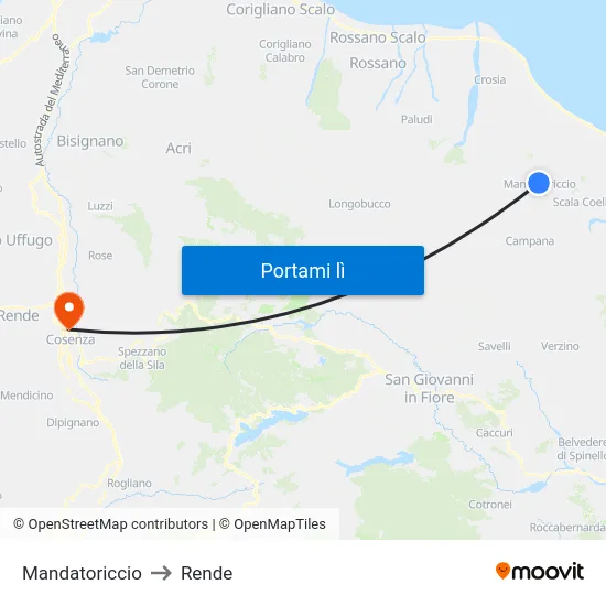 Mandatoriccio to Rende map