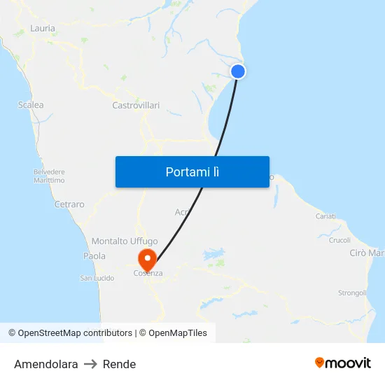 Amendolara to Rende map